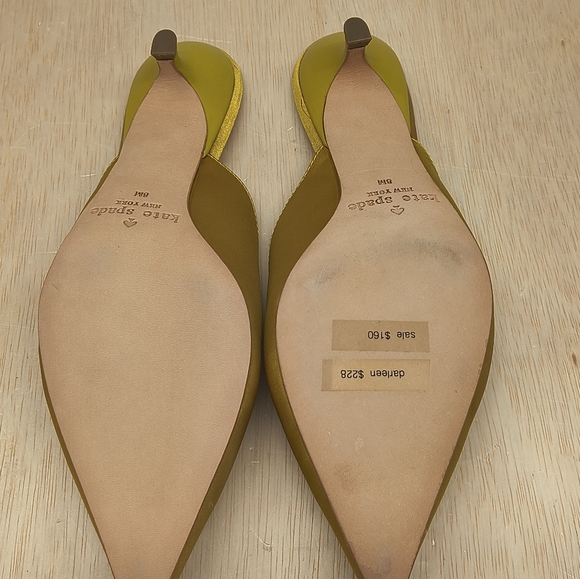 Kate Spade Darlene Yellow Satin Bow Jewel Pointed Toe Kitten Heel Mules Size 8 - Picture 12 of 12